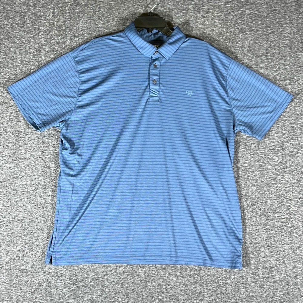 Ariat Tek‎ Blue Striped Golf Polo Shirt Short Sleeve Mens 2XL